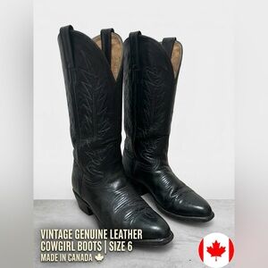 Vintage Black Leather Western Cowgirl Boots Canada Boho Westerncore Cottagecore